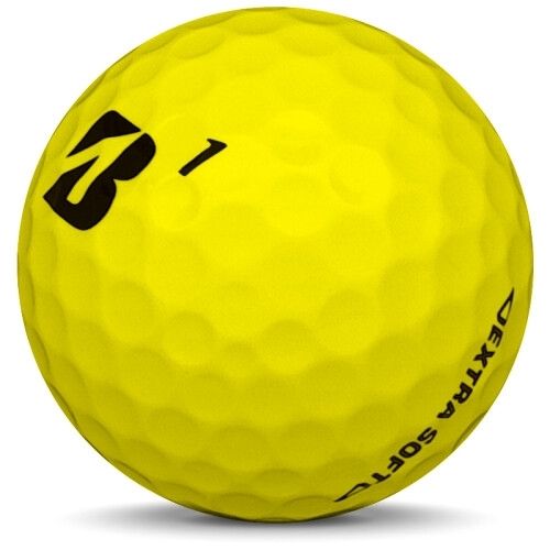 Golfboll av modellen Bridgestone Extra Soft i 2018 års version med gul färg sned bild